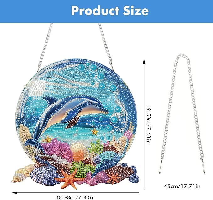 Miwixy Dolphin Hanging Diamond Art Kits for Adults,Beach Special Shaped Crystal Christmas Diamond Painting Ornament Kit DIY Double-Sided Pattern Window Pendant Gem Art Kit for Home Wall Decor