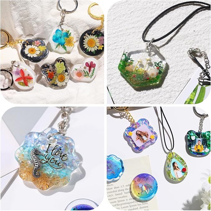 LET'S RESIN Keychain Resin Molds Silicone with Hole, 16 Cavities UV Resin Jewelry Pendant Mold for Beginner, Epoxy Resin Molds for Keychain Pendant Jewelry Making