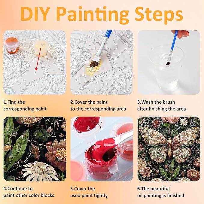 Framed Paint by Numbers Kit for Adults with Wooden Easel, Butterfly Paint by Numbers Kit for Adults, DIY Acrylic Oil Painting Kits with Brushes Gift Box for Home Wall Decor(16x20inch)