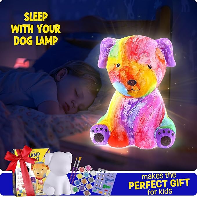 laoese paint your own dog lamp kit, art supplies painting kits for kids, arts and crafts for kids ages 8-12, dog toys girls boys halloween birthday christmas gifts ages 3 4 5 6 7 8 9 10 11 12+