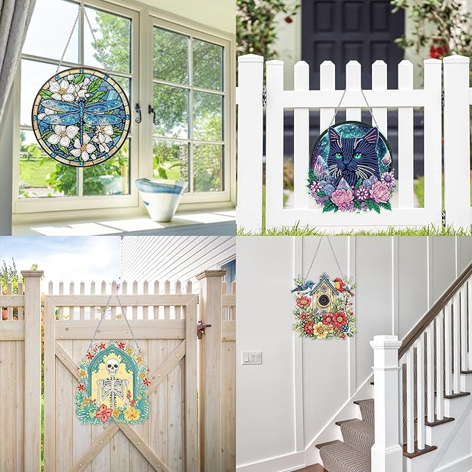 VAIIEYO Succulent Diamond Art Hanging Ornament, Plant Diamond Painting Suncatchers Window Hanging Kit with Chain, 7.5x7.5 inch Crystal Pendant Art Craft for Gift Home Wall Front Door Decoration