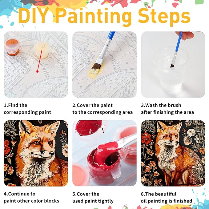Paint by Numbers for Adult, Fox Paint by Numbers Kit for Adults Beginners, DIY Acrylic Oil Painting Kits with Brushes for Home Wall Decor 16x20Inch
