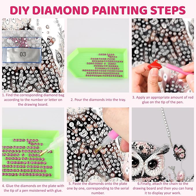 MEIYUDA Owl Diamond Art Hanging Kits for Adult, Flowers Owl Diamond Painting Hanging Kits Ornaments, DIY Special Shaped Rhinestone Window Pendants Kit for Home Garden Wall Decor Gift