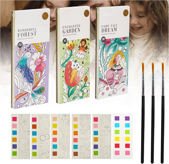 Pocket Watercolor Book Set, Watercolor Painting Book,Watercolor Bookmarks for Kids, Beginning, Students Painters Christmas Gifts (3PCS)