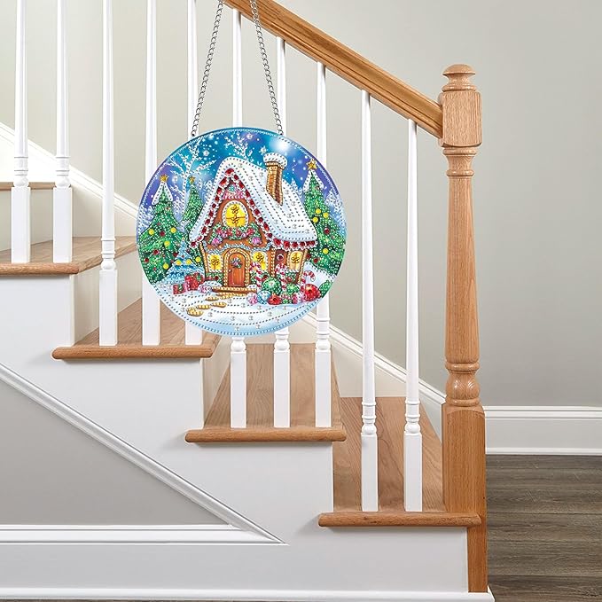 Pavemlo Hanging Diamond Art Kits for Adults Christmas Snow – 8x8 Inch Double-Sided Acrylic Board DIY Crystal Diamond Suncatcher Pendant, Sparkling Home Wall or Window Decoration Handmade Gift