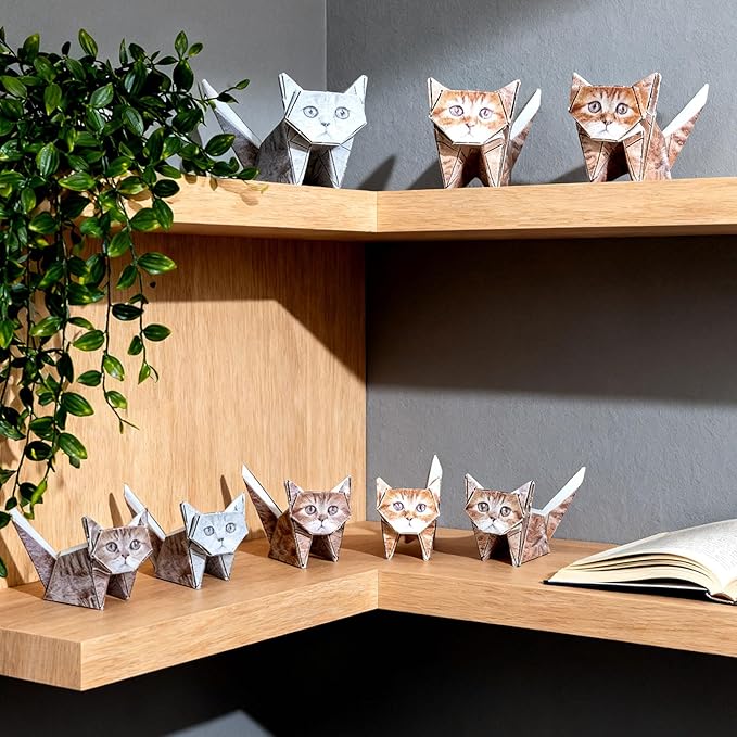 DIY Origami Paper Cats Kit - Creative Cat Gift for Cat Lovers, Fold Your Own 3D Origami Paper Cats, Fun & Relaxing Craft for Adults &Teens, Charming Handmade Desk Decoration (50 Sheets)