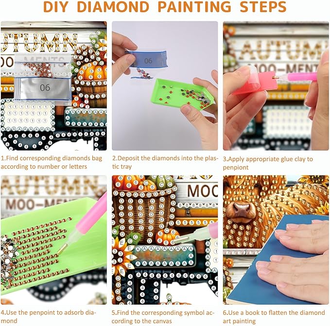 SENQAO Cow Diamond Art Hanging Kits for Adults Kids, Acrylic Diamonds Painting Pendant Board Kits, Diamond Art Painting Window Pendants Home Garden Wall Hanging Kits Hanging Ornament(Truck Sunflower)