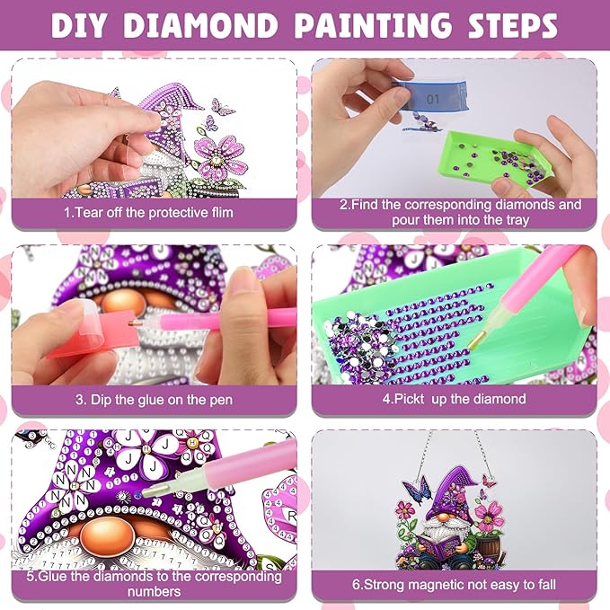 NAIMOER Diamond Art Hanging Kits for Adults, Gnome Flower Diamond Art Suncatchers, 5D Special Shape Fall Diamond Painting Pendant Window Ornament Gifts for Home Garden Door Wall Decor