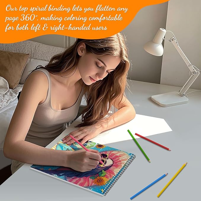 Sugar Skull Women Coloring Book for Adult Women Relaxation, Spiral Bound Printed On One Side, Adult Crafts, Relaxation Gifts, Thick Paper Non-Bleed