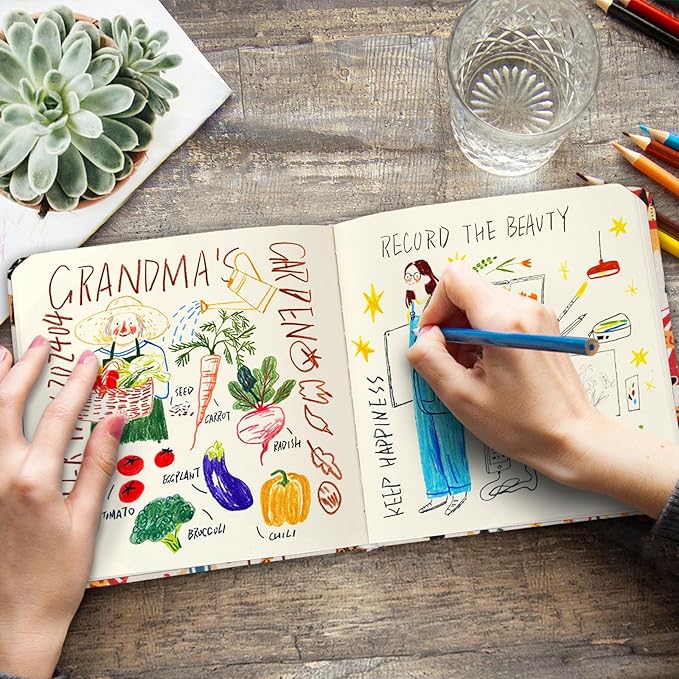 Handy Size 5 x 5 inches Sketch Book, 80GSM Acid Free Artistic Drawing Painting Writing Paper, Hardcover Cloth Cover Art Sketchbook,Journal Notebook.Beige Circus