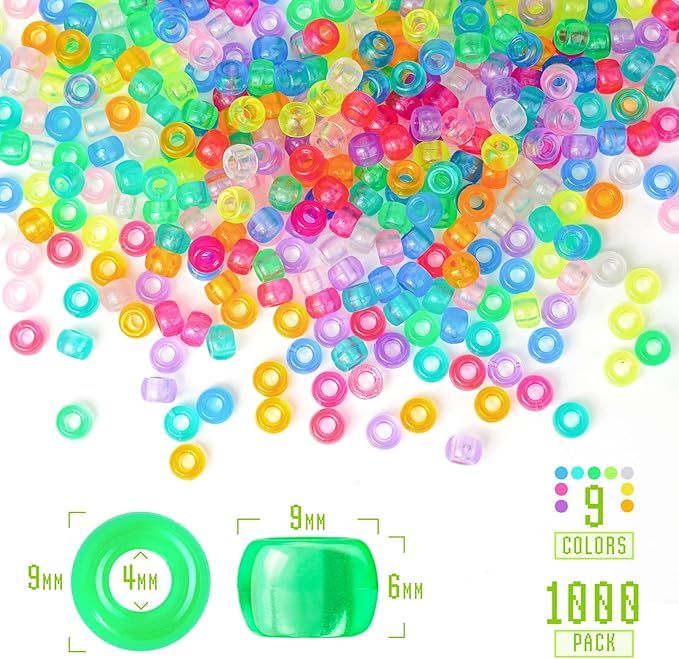 pony beads glow in the dark 1000pcs neon beads, bracelet beads 9mm luminous bulk beads for hair braiding, colored uv beads for crafts kandi beads kit