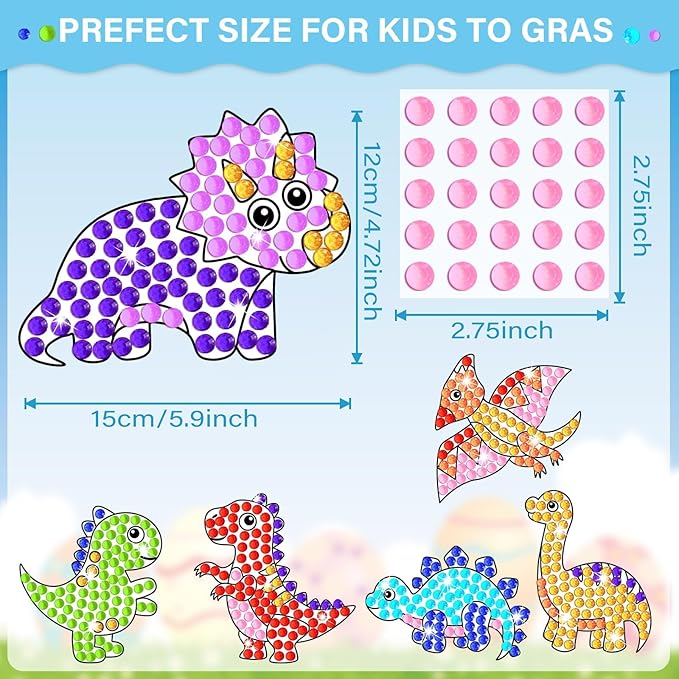 Qyeahkj 6 Pcs Dinosaur Arts Crafts DIY Dino Gem Diamond Suncatcher Crafts for Dinosaur Diamond Painting Gifts Exchange for Home Party Decor
