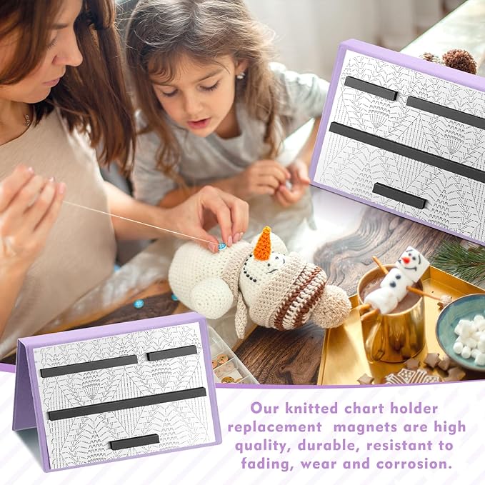 Flutesan 1 Pcs Purple Knitting Pattern Holder, Fold up Cross Stitch Knitting Chart Keeper with 4 Pcs Replacement Magnets, Cross Stitch Accessories Supplies, Unfolded Size 13.2 x 9 Inch