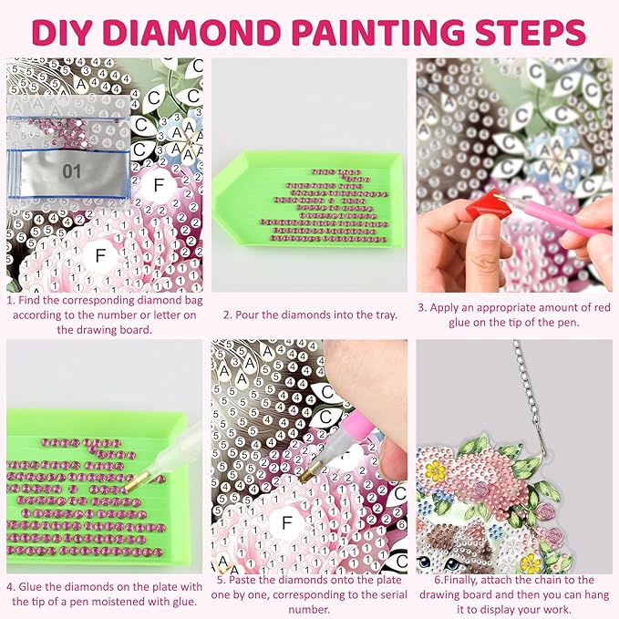 MEIYUDA Cat Diamond Art Hanging Kits for Adult, Flower Wreath Cat Diamond Painting Hanging Kits Ornaments, DIY Special Shaped Rhinestone Window Pendants Kit for Home Garden Wall Decor Gift