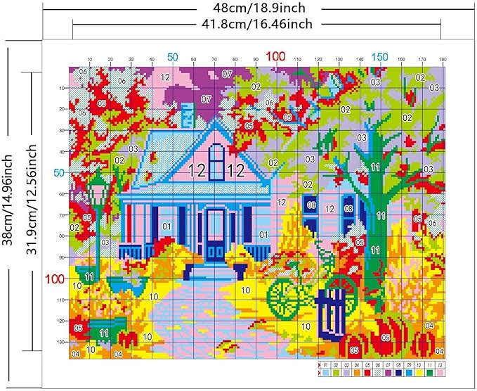 Zhenqing Autumn Maple Forest Cabin Printed Cross Stitch Kit - 11CT 38x48cm with Threads, Needle & Pattern, No Hoop Needed for Beginners(65843)