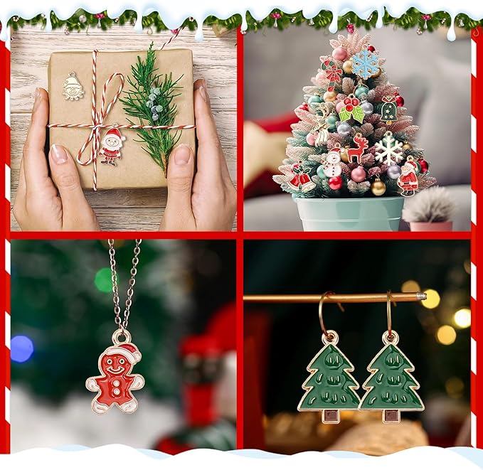 SANNIX 350Pcs Christmas Charms for Jewelry Making, Gold Enamel Charms Christmas Charm Pendants for DIY Crafts Bracelets Necklace Earrings Craft Supplies