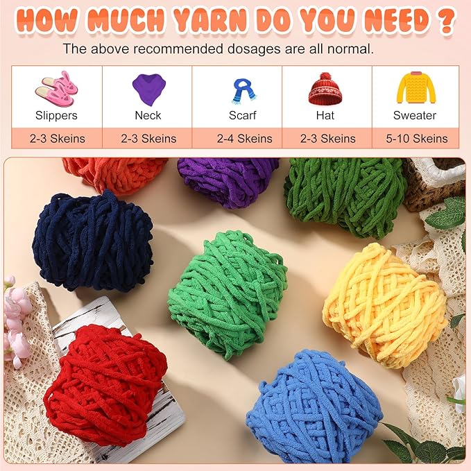 Buryeah 8 Pack Chunky Chenille Yarn for Crocheting Soft Thick Fluffy Yarn for Hand Knitting Bulky Velvet Blanket Plush for Weaving DIY Crafts Each 3.5 oz 55 Yards (Rainbow Colors)