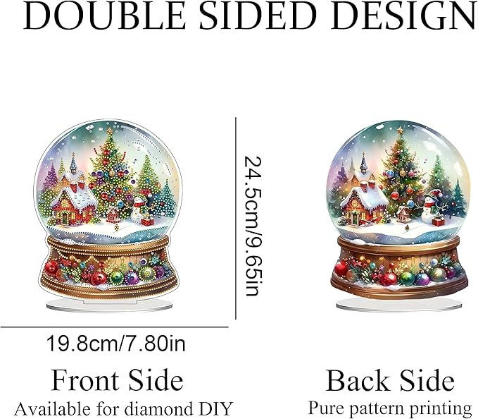 JJFox DIY Tabletop Diamond Art Painting Kit,Desktop Ornament Special Shaped Rhinestone Desk Placement Ornament,Home Stand Up Gem Painting Craft Kit Gift Double Sided (Christmas Crystal Ball)