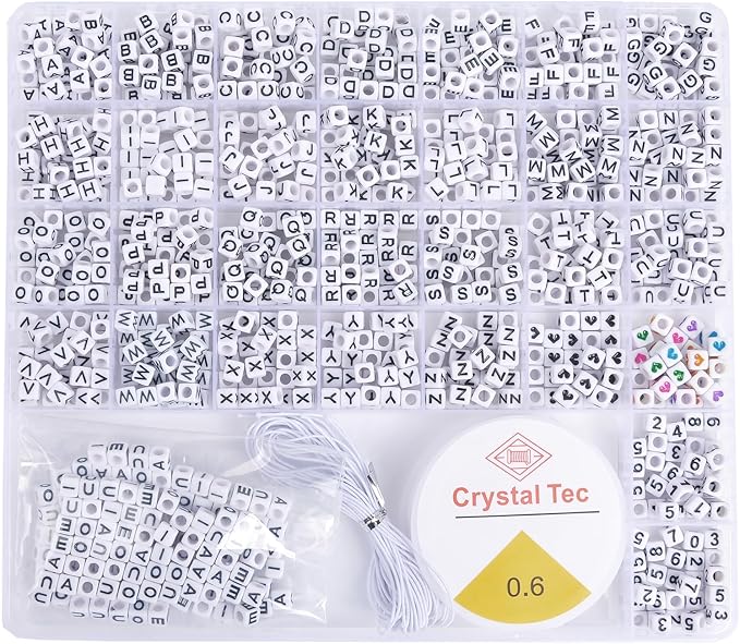 L'EclatDina Set Letter Beads Kit, 1300 PCS Alphabet Beads, Round Number & Heart, 5m Elastic String for Jewelry Making, Ideal for DIY Friendship Bracelets