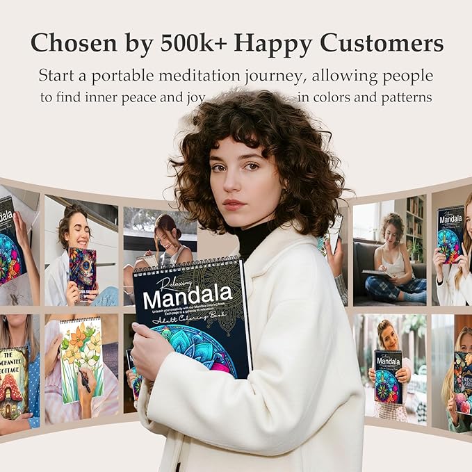 Mandala Coloring Book for Adults Women Relaxation, Adult Coloring Book for Women Relaxation with 50 Patterns, Hardback Covers Thick Paper Spiral Bound Hand-Drawn Design Gift for Stress Relief