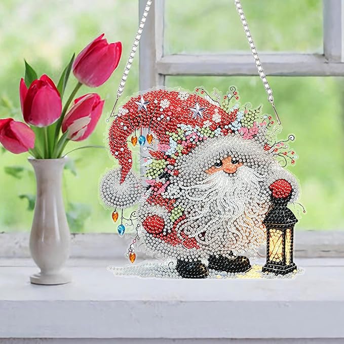Auremi Christmas Diamond Art Pendant Kits,5D Gnome Diamond Art Diamond Painting Hanging Kits,DIY Special Shaped Diamonds Painting Suncatcher Pendant Kit for Adults for Gift Wall Home Decor