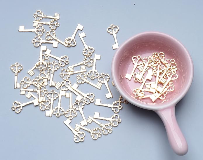 50 Pcs Keys Pendants Beading Supplies Vintage Metal Mini Key Charms for DIY Jewelry Making Kit Handmade Necklace Bracelet Key Ring Chain Earring Party Decoration