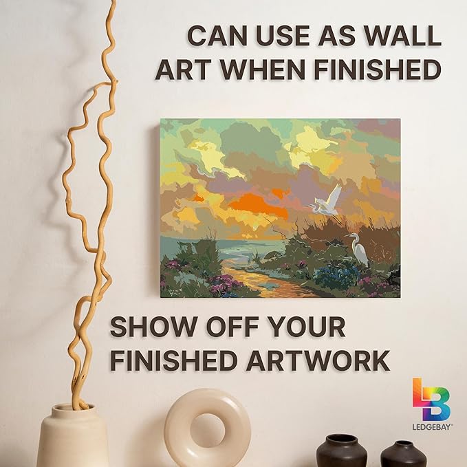 Ledgebay DIY Paint by Numbers Kit for Adults Framed Canvas: Beginner to Advanced Paint by Numbers Kit, Kits Include Acrylic Paint Set Brushes Tabletop Easel (Morning Glory 16" x 20" Framed)