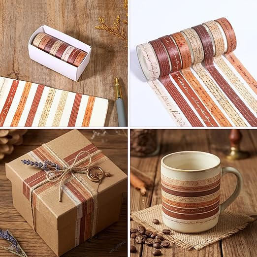 8 Rolls Arts Adhesive Tapes,Washi Tape Charming Vintage Washi Tape Set Thin Retro Decorative Masking Tapes for Journals Scrapbooking DIY Crafts Planners Gift Wrapping