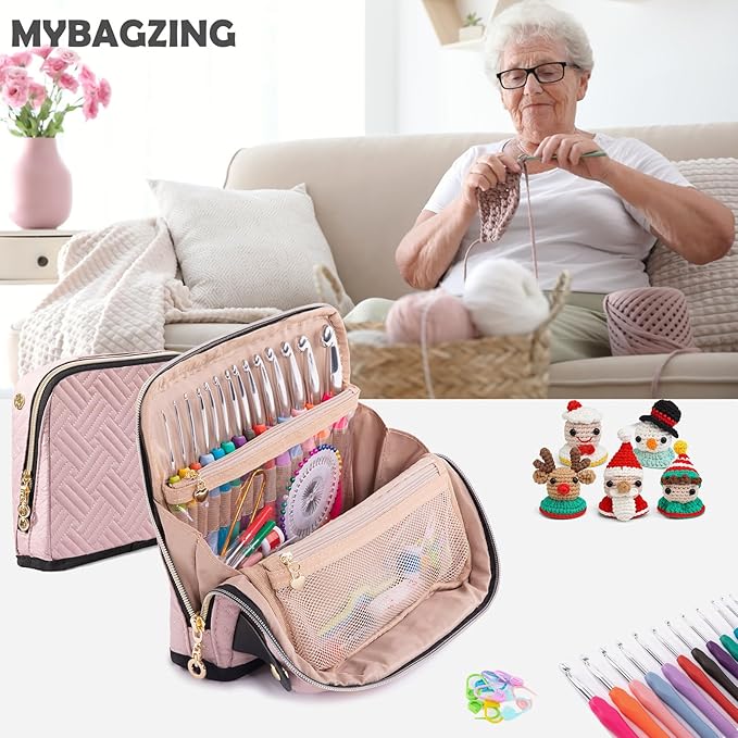 MYBAGZING Empty Crochet Hook Case - Crochet Hook Organizer Case Stand Up (Upgraded) -Corchet Organizer - Crochet Hook Holder for Knitting & Crochet Supplies, Crochet Needles, Crochet Accessories