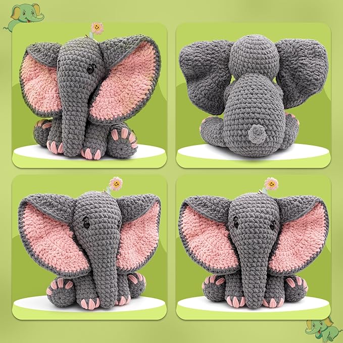 codgp crochet kit for beginners,13in crochet animal kit elephant,crochet starter kit gift for adults kids with yarn sets,amigurumi crochet kit with step-by-step video tutorials