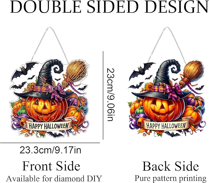 JJFox DIY Acrylic Diamond Art Painting Wreath Kits Special Shaped Rhinestone Diamond Art Window Pendants Home Garden Wall Hanging Kits Hanging Ornament (Happy Halloween)