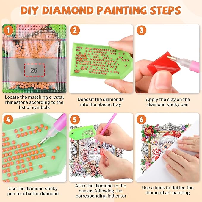 Masendp DIY Christmas Diamond Art Painting Garland Set, Special Shape Rhinestone Hanging Decoration Diamond Art Window Pendant Gift Home Garden Wall Hanging Kit, Double Sided (Santa Claus)