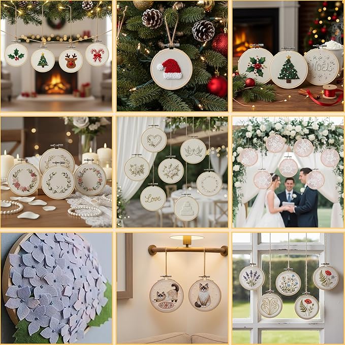 bigotters 12pcs 3 inch embroidery hoops, adjustable bamboo circle cross stitch hoop ring bulk wholesale for home ornaments art craft handy sewing diy favor