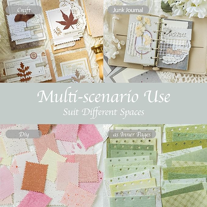SIBLYMONA 150PCS Scrapbook Paper Kit, 2.4x4.1 Inch Junk Journal Supplies with Pattern Paper, Premium Ephemera & Craft Materials for Scrapbooking (Green, 5.4*3in)