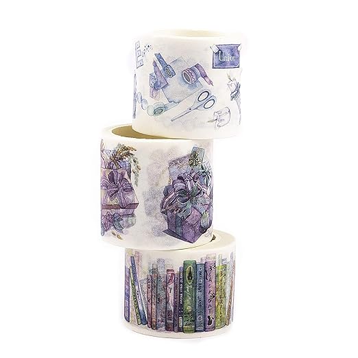 Navy Peony Colorful Library of Books Washi Tape Set (3 Wide Rolls) — for Journals