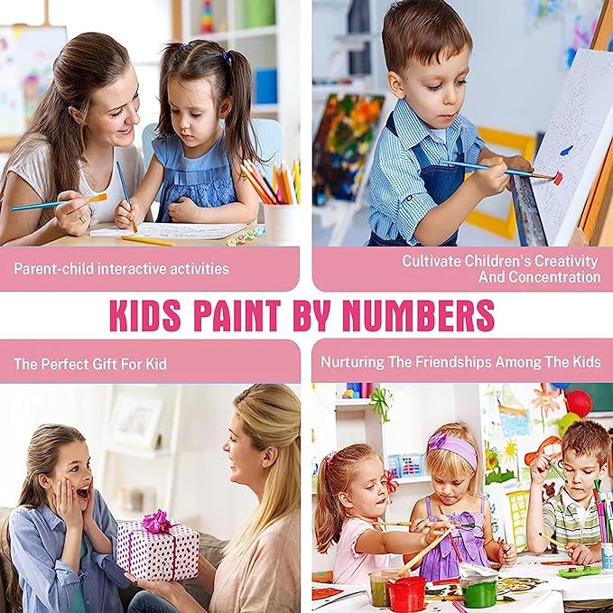 4 Pack Animal Paint by Number for Kids with Wooden Frame, Paint by Numbers for Kids Animals Ages 4-8-12, Easy Sloth Fox Sea Turtle Horse DIY Acrylic Oil Painting Kits for Home Wall Decor (8X8 inch)