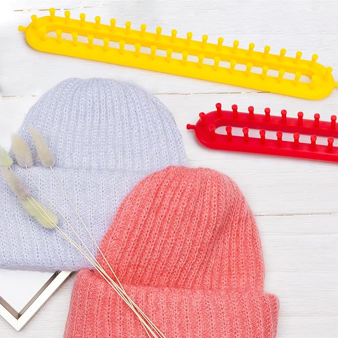 vgoodall 18pcs knitting loom and pompom maker set, rectangle knitting looms pom pom makers with 9 yarn skeins acrylic knitting supplies for beginners christmas hat scarf shawl sweater socks