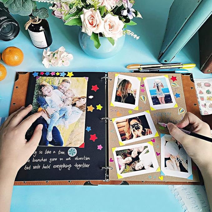 ZEEYUAN Leather Scrapbook DIY Photo Album 60 Pages Vintage Scrap Book Memory Photo Album 8.5x11 inch, Family Travelling Scrapbook Scrapbooking Kits for Couples Anniversary Birthday Gift