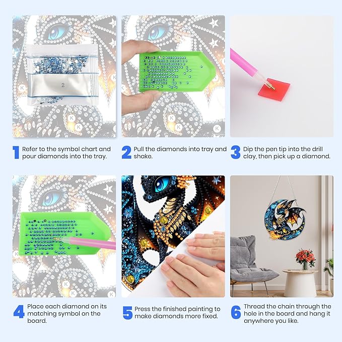 MXJSUA Dragon Special Shaped Hanging Diamond Painting Art Kits for Adults, Crystal Rhinestone Acrylic Gem Art Pendant Ornaments Kit for Home Decor and Gift 7.87 * 7.87 Inch