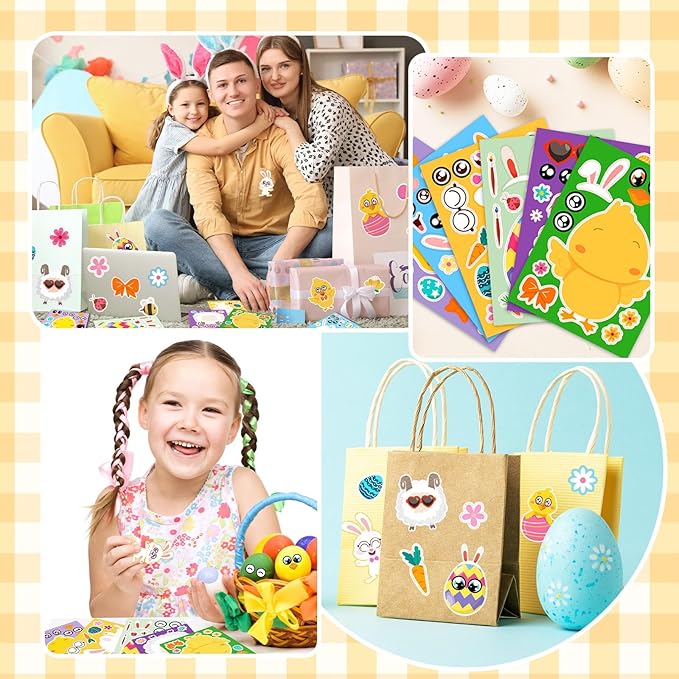 24 sheets easter make a face stickers for kids, easter basket stuffers goodie treat bag fillers activities party favor supplies crafts