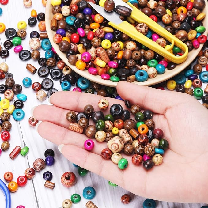 WILLBOND 1300 Pieces Wooden Beads for Crafts Colored Jewelry Making Painted Assorted African Beads for Hair Natural Wooden DIY for Adult Jewelry Making