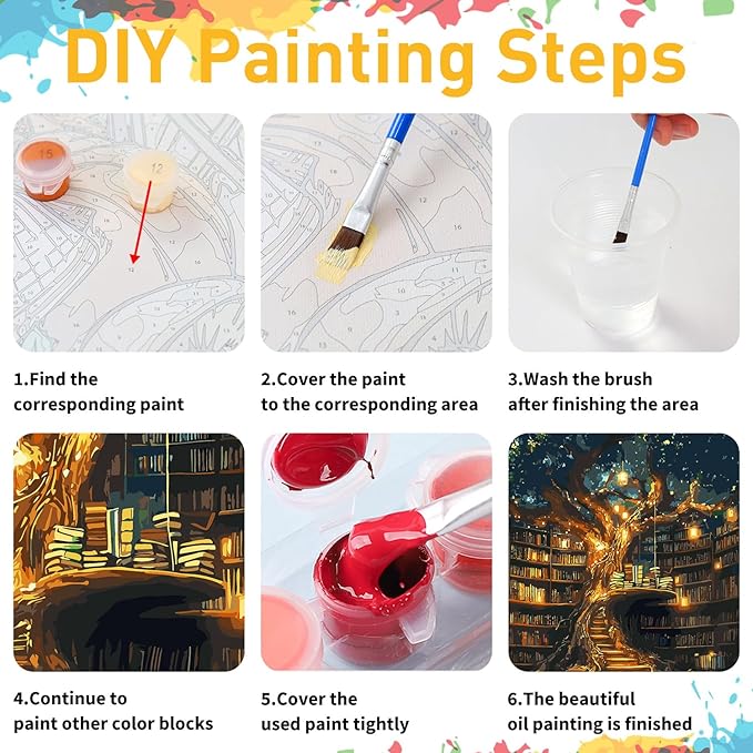 Paint by Numbers for Adult, Tree Paint by Numbers Kit for Adults Beginners, DIY Book Acrylic Painting on Canvas for Home Wall Art Decor 16x20Inch