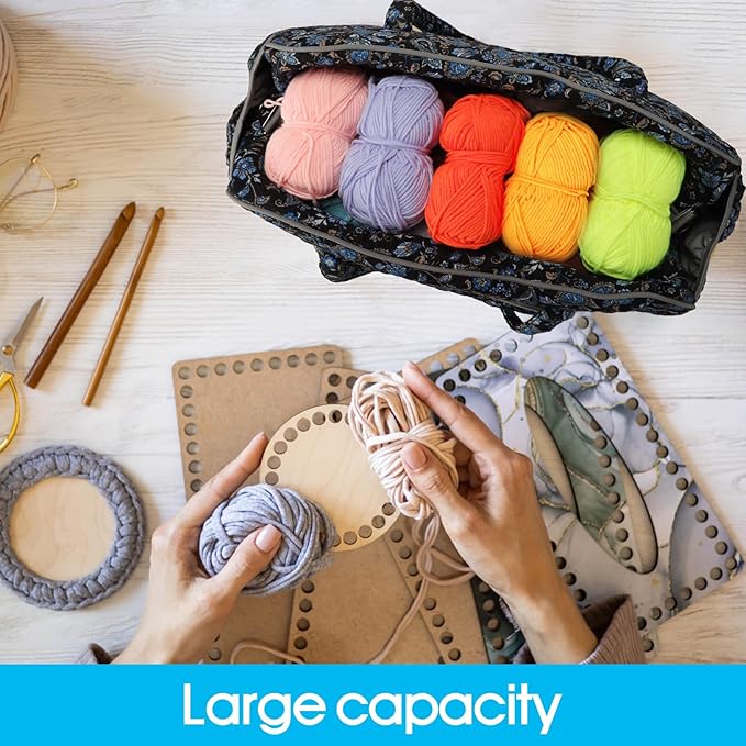 Yarn Storage Organizer, Knitting Crossbody Bag, Large Crochet Bag Tote Gift Yarn Holder Case for Carrying Projects, Knitting Needles, Crochet Hooks and Other Accessories (Paisley)