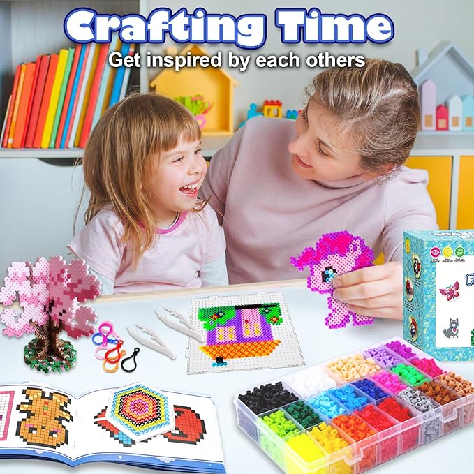 funzbo 5200 5mm fuse beads kit - 24 colors | 66 patterns, christmas crafts toys for girls ages 8-12, arts and crafts for kids ages 6-8, christmas gifts for girls boys age 5 6 7 8 9 10 11 12 year old