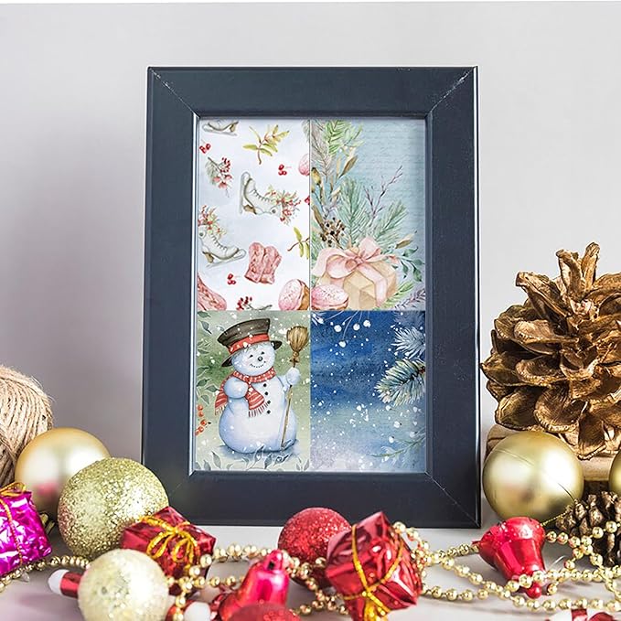 Christmas Pattern Scrapbook Paper, 6 Inch Card Production Supplies, 24 Sheets Single Sided Acid-Free Cardstock Greeting Card, Handmade Gift Journaling Craft Kits (F-style)