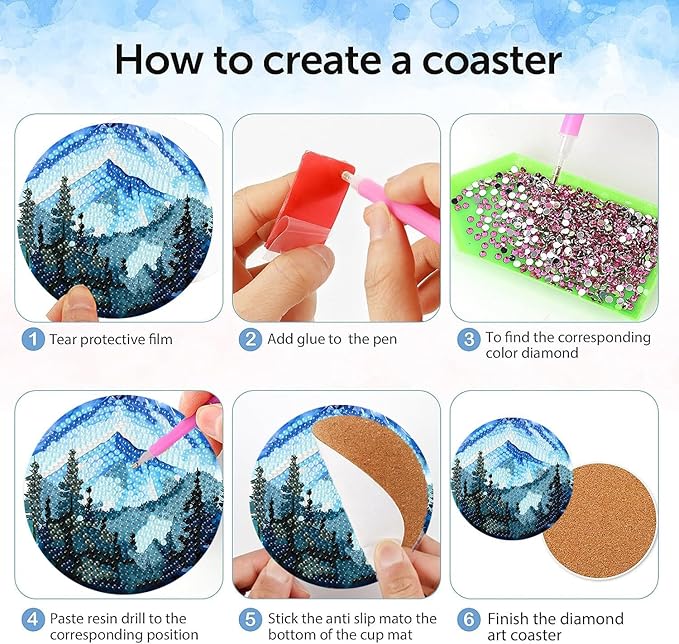 igoodom 8 Pcs Diamond Art Coasters Kit with Holder, DIY Landscape Diamond Painting Coasters for Beginners Adults, Non Slip Diamond Art Kits Craft Supplies 4x4inch