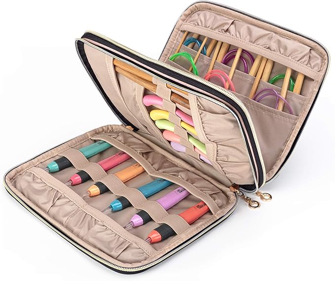 Teamoy Crochet Hook Case(up to 8β), Circular Knitting Needle Storage Bag, Travel Organizer Bag for Crochet Hook and Knitting Accessories, Misty Rose (Bag Only, Patent Design)