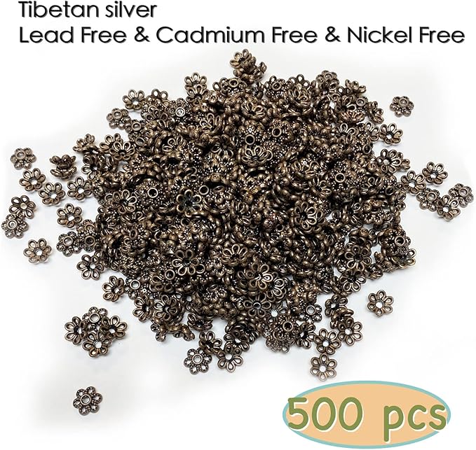 Heather's cf Flower Bead Caps Custom Fancy Charm Jewelry Making Spacer Kit Findings Bulk Vintage for Bracelets Earrings Necklaces Rings Beading Supplies Craft Non Tarnish DIY (Tiny Copper - 500 Pcs)