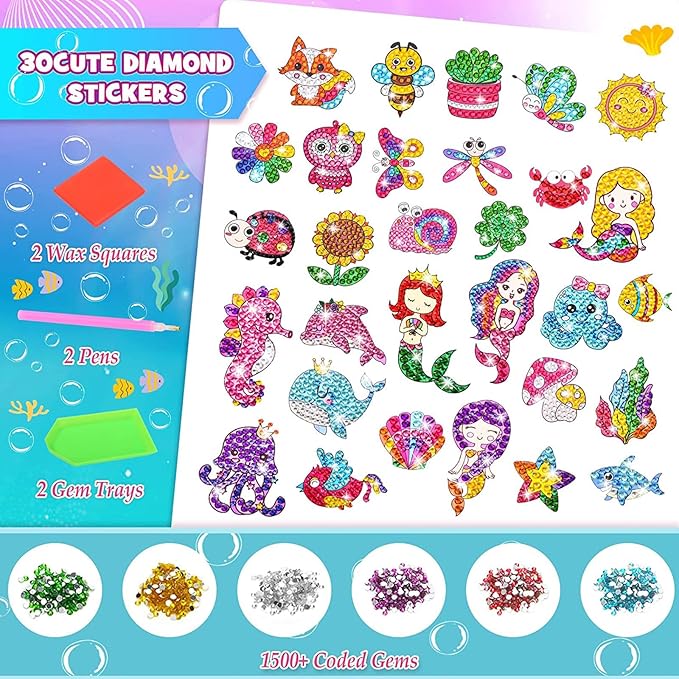 Viicoor Diamond Painting Sticker Kit, Summer Sea Animals, DIY Art Craft (Summer-30P)