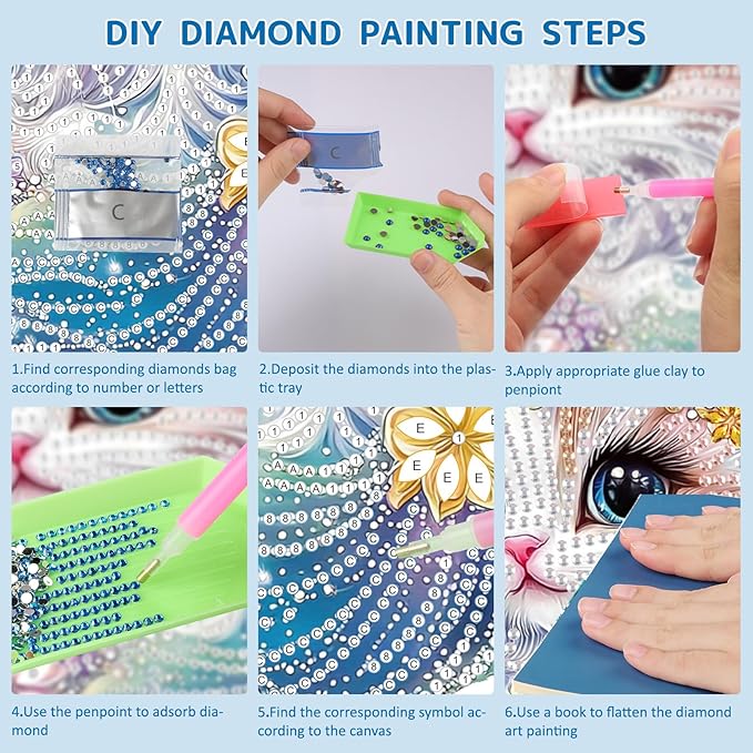 SENQAO Cat Diamond Painting Pendant Kits for Adult, 5D Diamond Art Diamond Painting Hanging Kits, DIY Diamonds Painting Suncatcher Pendant Kit for Adults for Gift Wall Home Decor